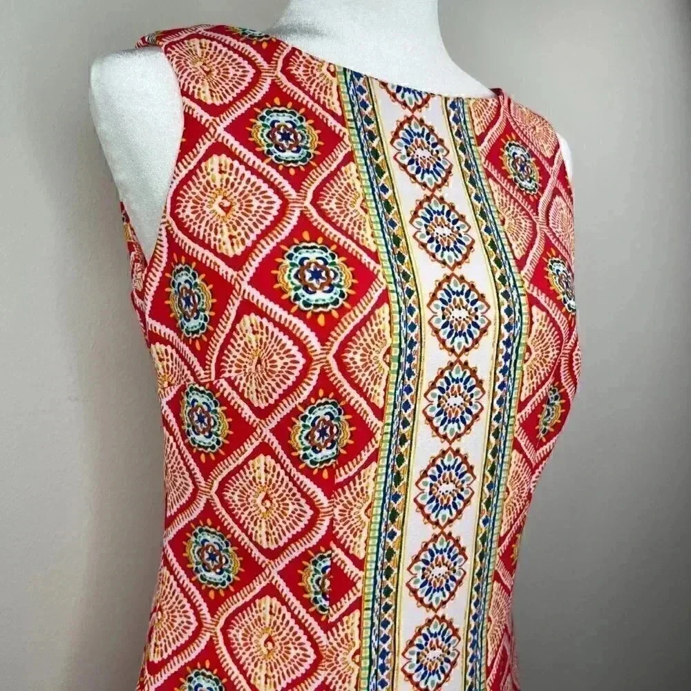R&K Sleeveless Colorful Pattern Panel Dress - Pink, Blue, Yellow, White - 4 - Picture 5 of 14